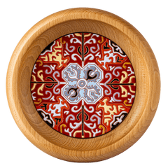 Wooden tray with a ceramic tile centerpiece, blending natural elegance and utility.