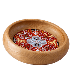 Stylish wooden tray featuring a ceramic tile, perfect for serving or home decor.