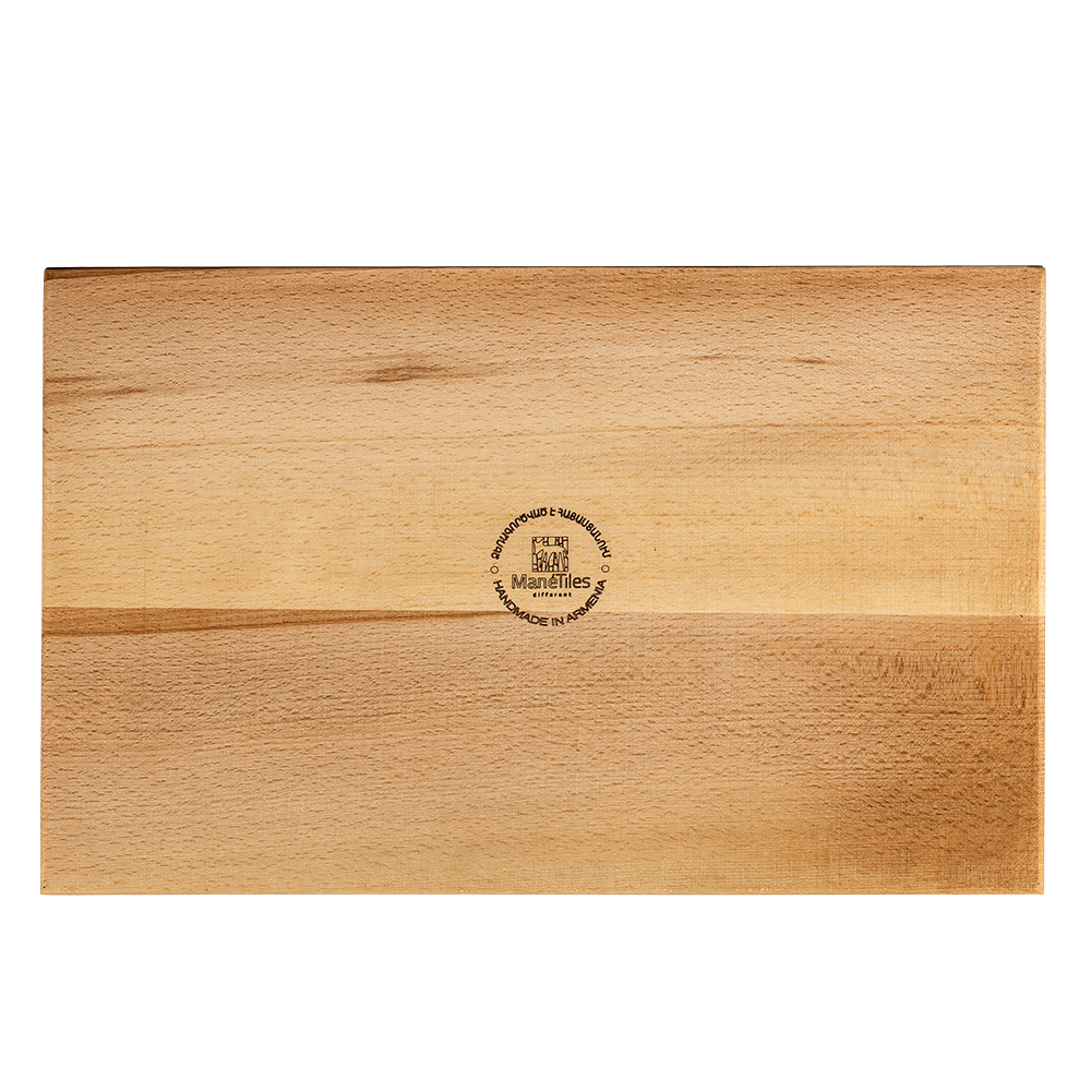 Stylish wooden tray with a ceramic tile centerpiece, versatile for serving or decor.