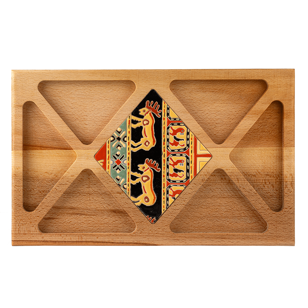 Elegant wooden tray featuring a durable ceramic tile for artistic serving needs.