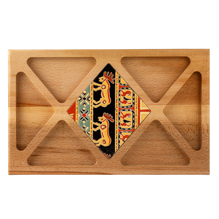 Elegant wooden tray featuring a durable ceramic tile for artistic serving needs.