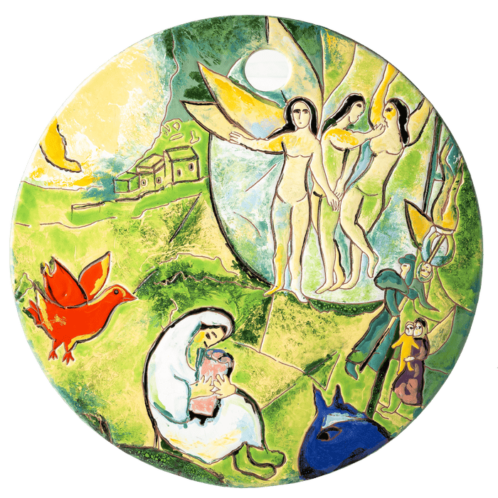 Elegant ceramic cheeseboard featuring the whimsical and dreamlike art of Chagall.