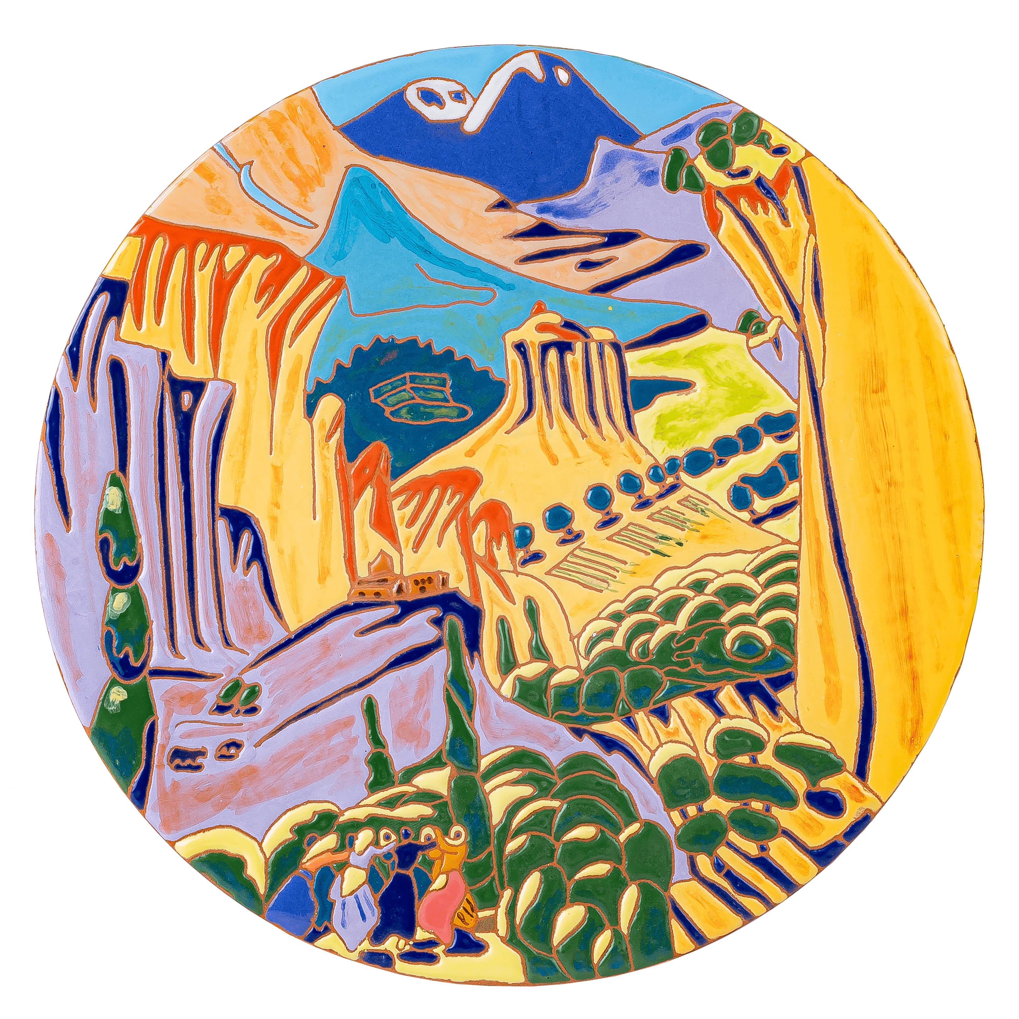 Elegant ceramic cheeseboard featuring Martiros Saryan's 'Armenia' artwork, blending art and functionality.