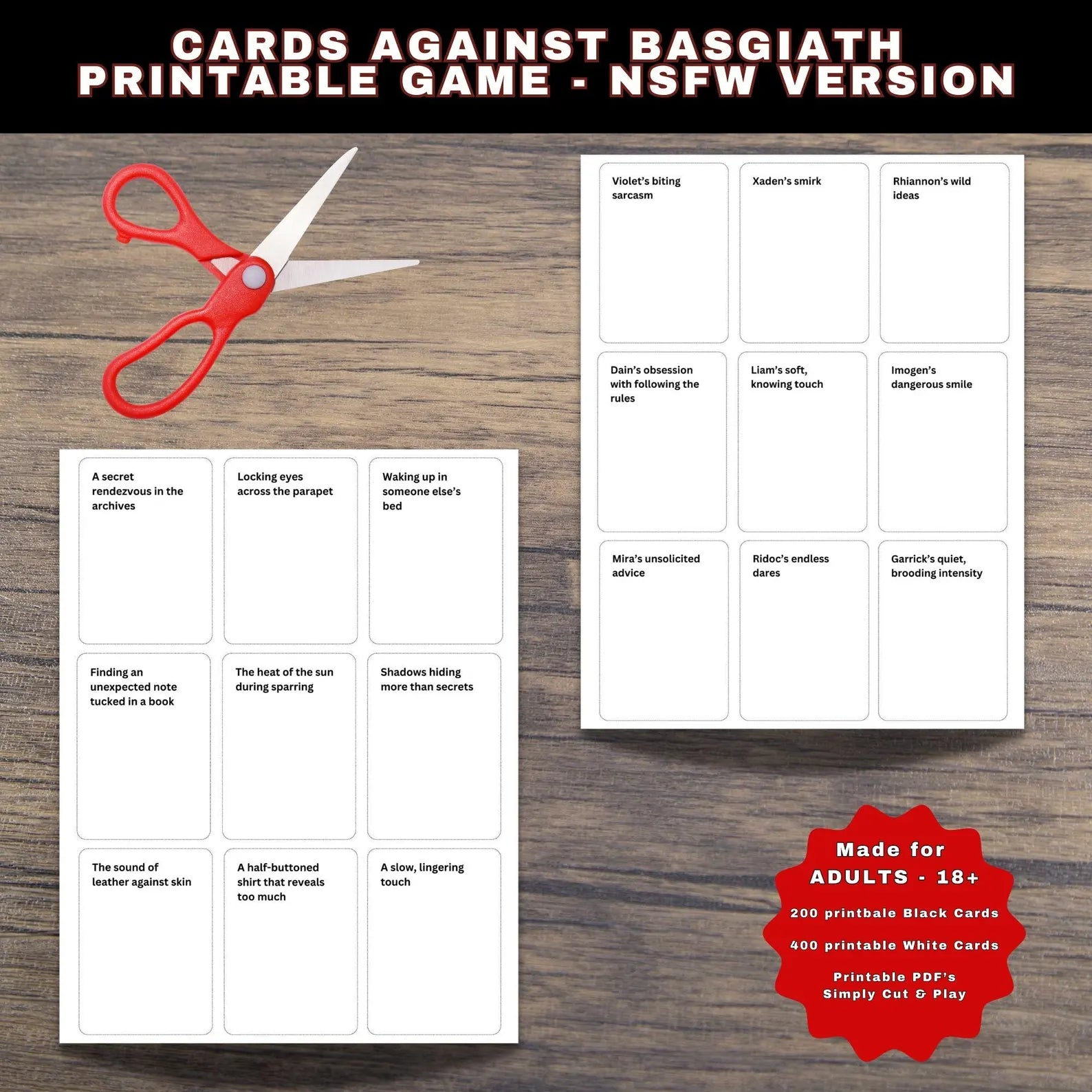 Cards Against Game Empyrean Series themed Adult version Printable Party Game - booktok romantasy game. Fourth Wing, Iron Flame, Onyx Storm