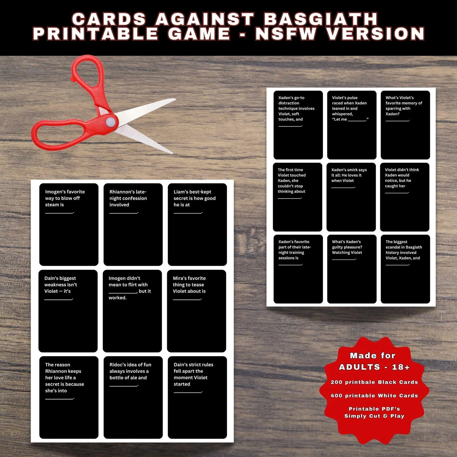 Cards Against Game Empyrean Series themed Adult version Printable Party Game - booktok romantasy game. Fourth Wing, Iron Flame, Onyx Storm