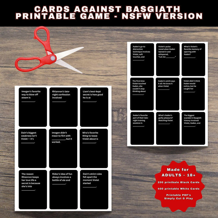 Cards Against Game Empyrean Series themed Adult version Printable Party Game - booktok romantasy game. Fourth Wing, Iron Flame, Onyx Storm